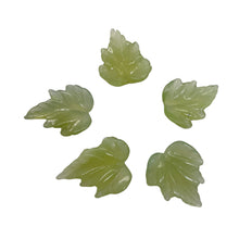 Load image into Gallery viewer, Carved Serpentine New Jade Leaf Bead Set | 26x21x4 to 28x22x4mm | 5 Beads |
