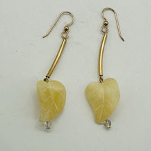 Load image into Gallery viewer, Designer Carved Yellow Jade Leaf and 14Kgf Earrings 6139
