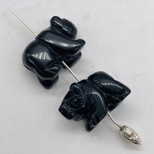 Load image into Gallery viewer, Roar! 2 Hand Carved Natural Obsidian Black Bear Animal Beads | 13x18x7mm | Black
