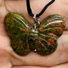 Load image into Gallery viewer, Unakite Stone Butterfly Pendant | 1&quot; Long | Green, Pink | 1 Pendant Necklace |
