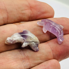 Load image into Gallery viewer, Jumping! 2 Carved Amethyst Dolphin Animal Beads
