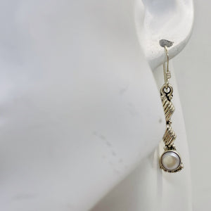Fresh Water Pearl Sterling Silver Dangle Earrings | 1 3/4" Long |White | 1 Pair|