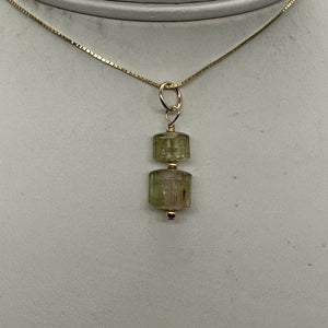 Natural Watermelon Tourmaline 14K Gold Filled Pendant | Green, Clear, Pale Pink|