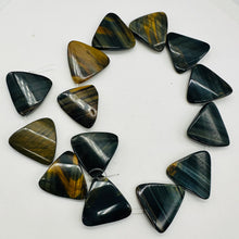 Load image into Gallery viewer, Tiger Eye Triangle bead 16&quot; Strand | Bronze, Blue, Black | 30x7mm | 14 Beads |
