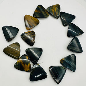 Tiger Eye Triangle bead 16" Strand | Bronze, Blue, Black | 30x7mm | 14 Beads |