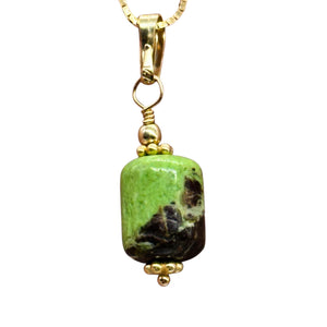 Gaspeite AAA 14K Gold Filled Pendant | 3/4" Long | Green, Brown |
