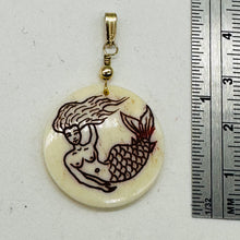 Load image into Gallery viewer, Lovely Scrimshawed Swimming Mermaid 14kgf Pendant | Red, Cream | 1 1/2&quot; Long |
