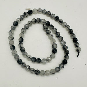 Shine! Natural Untreated Tourmalated Quartz Faceted Round Bead Strand | 6 mm |