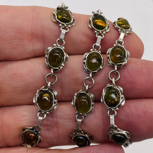 Amber Sterling Silver Bezel Set 8x6mm Stone Necklace| 16"| Green, Yellow Purple|