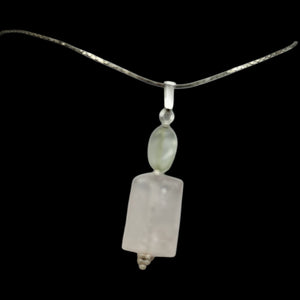 Rose Quartz, Green Moonstone Sterling Silver Pendant | 1 1/2" Long| Pink, Green|