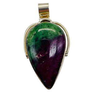 Ruby Zoisite Sterling Silver Goddess Pendant | 2" Long | Red Green | 1 Pendant |