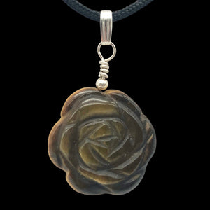 Hand Carved Tigereye Rose Flower Pendant | 1.5" Long | 509290TES