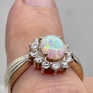 Gemstone Oval CZ Opal Sterling Silver Ring | 7 | Fire Green Red | 1 Ring |