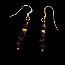 Load image into Gallery viewer, Merlot Mozambique Garnet Faceted Beads Yellow Gold Earrings | 1 1/4" Dangle |
