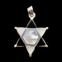 Load image into Gallery viewer, Mother of Pearl and Onyx Sterling Silver Pendant Kagome Shatkona |1 1/4&quot; Long |
