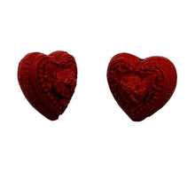 Load image into Gallery viewer, Cinnabar Carved Double Flower Heart Beads | 22x22x21mm | Red | 2 Beads |
