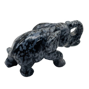 Snowflake Obsidian Carved Elephant Pendant Figurine | 1" Tall | Grey Black
