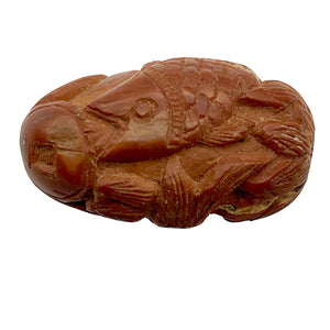 Hot Carved Swimming Fish Boxwood Ojime Netsuke Bead | 27x14mm | Brown