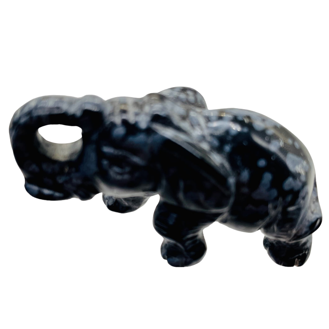 Snowflake Obsidian Carved Elephant Pendant Figurine | 1
