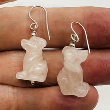 Load image into Gallery viewer, Faithful Puppy Dog Rose Quartz Hand Carved Sterling Silver Earrings
