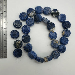 Sodalite Carved Chinese Symbol Coin Strand | 15x8mm | Blue, White | 27 Beads |