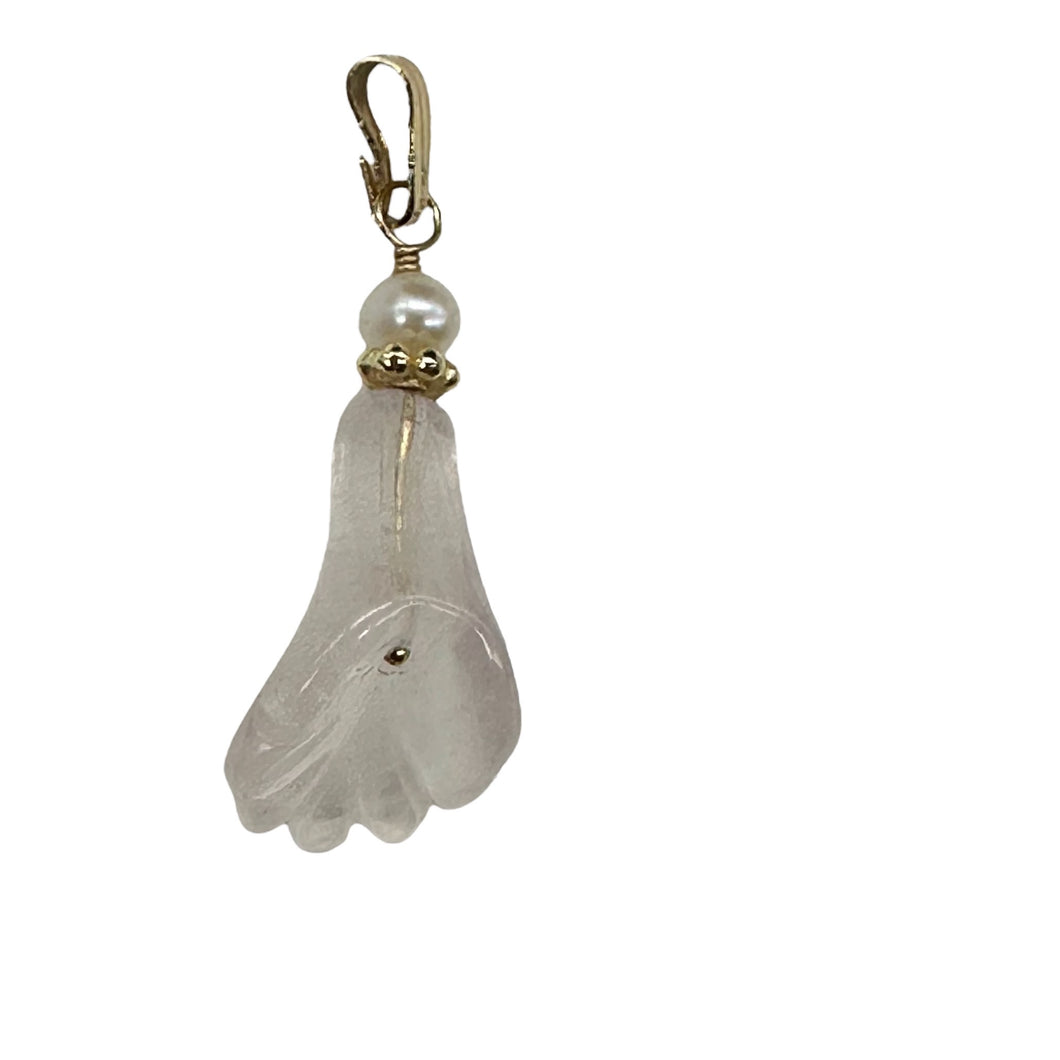 Rose Quartz Lily Flower and Pearl 14K Gold Filled Pendant | 1