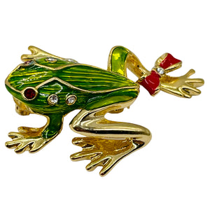 Fashion Frog with Bow Animal Sweater Pin | 1 3/4" Long | Green Red | 1 Pin |