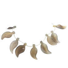 Load image into Gallery viewer, Carved Translucent Grey Agate Leaf Briolette Bead 8&quot; Strand | 8 Beads | 9418HS
