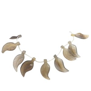 Carved Translucent Grey Agate Leaf Briolette Bead 8" Strand | 8 Beads | 9418HS