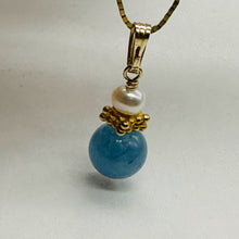 Load image into Gallery viewer, Aquamarine and Pearl Sweetheart Pendant 14K Yellow Gold Filled| 1" Long | Blue |
