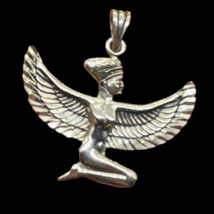 Winged Isis Sterling Silver Goddess Pendant Charm| 1 1/4" Long| Silver| 1 Charm|