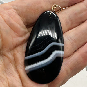 Stunning! Black and White Sardonyx 14Kgf Wire Wrap Pendant | 2 3/4 Inch Long |