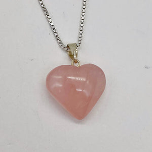 Rose Quartz Heart with Sterling Silver 18" Box Necklace | 7/8" Long | Pink |