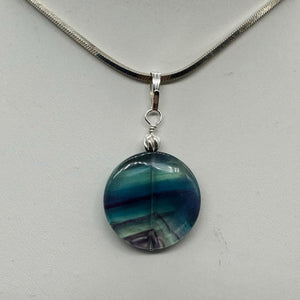 Fluorite Aurora Borealis Sterling Silver Pendant | 1 1/2" Long | Blue/Purple |