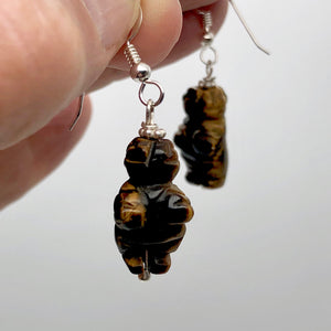 Tiger Eye Venus Goddess of Willendorf Sterling Earrings| 1 3/4" Long | Bronze |