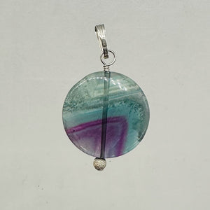 Fluorite Aurora Borealis Sterling Silver Pendant | 1 1/4" Long | Blue/Purple |