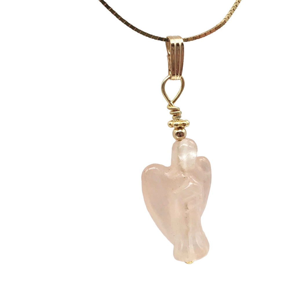 Rose Quartz Angel Pendant Necklace | Semi Precious Stone Jewelry | 14kgf Pendant