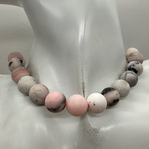 Peruvian Opal Matte Finish Round Bead Strand | 12mm | Pink, Black | 32 Beads |
