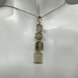 Natural Watermelon Tourmaline 14K Gold Filled Pendant | Pale Green, Clear, Pink|