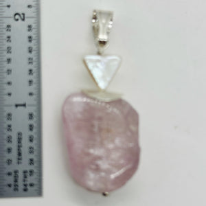 Kunzite and Triangle Pearl Sterling Silver Pendant | 2" Long | Pink | 1 Pendant|