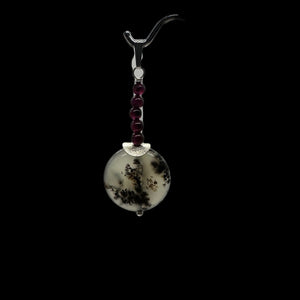 Gemmy Peruvian Opal w/Garnet Sterling Silver Pendant | Clear, Red |1 1/4" Long |