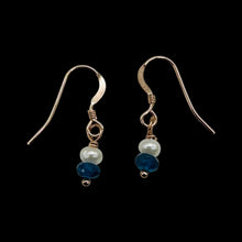 Load image into Gallery viewer, Dazzle Blue Apatite and Fresh Water Pearl Rose Filled Gold Earrings | 1" Long |
