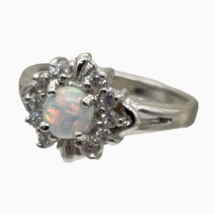 Gemstone Round CZ Opal Sterling Silver Ring | 6 | Fire Green Red | 1 Ring |