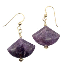 Load image into Gallery viewer, Natural Lepidolite 14Kgf Earrings | 1 3/4&quot; Long | Purple | Fan cut | 1 pair |
