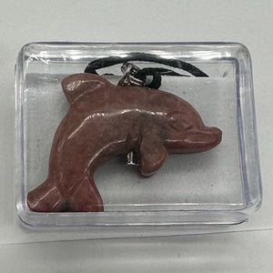 Rhodonite Stone Dolphin Pendant Necklace | 3/4" Long | Pink, Black | 1 Pendant |