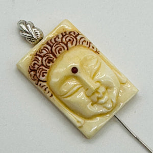 Scrimshawed & Carved Buddha Centerpiece Waterbuffalo Bone Bead 10309A