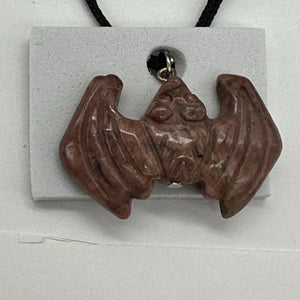 Rhodonite Hand Carved Stone Bat Pendant | 1" Long | Pink | 1 Pendant Necklace |