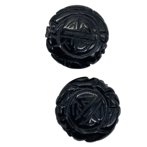 Carved Long Life Obsidian Beads |25x10mm | Black | 2 Beads |