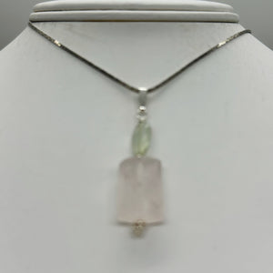 Rose Quartz, Green Moonstone Sterling Silver Pendant | 1 1/2" Long| Pink, Green|