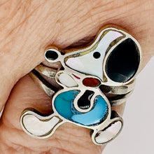 Load image into Gallery viewer, Mother of Pearl Sterling Silver Snoopy Rinf | 9.75 | Blue White Black | 1 Ring |
